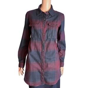 Athleta Soft Plaid Tunic Length Flannel Button Down Shirt XS Gorp Cabin Core
